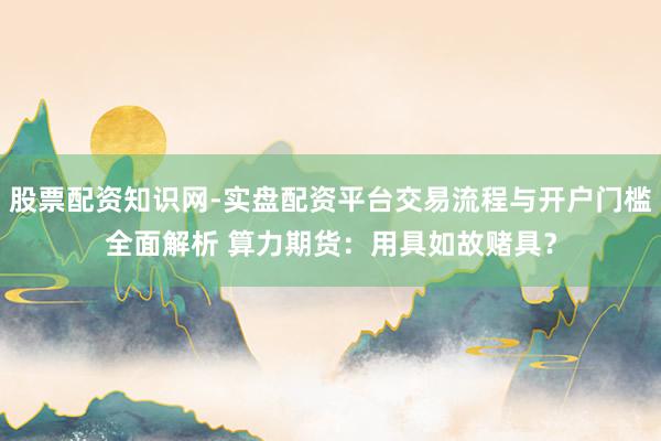 股票配资知识网-实盘配资平台交易流程与开户门槛全面解析 算力期货:用具如故赌具?